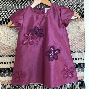 NEW GAP Burgundy Sequined Flowers Embroidered Party Dress Short Sleeves Girls 2T